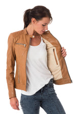 Women's lambskin biker collar jacket - Image n°5