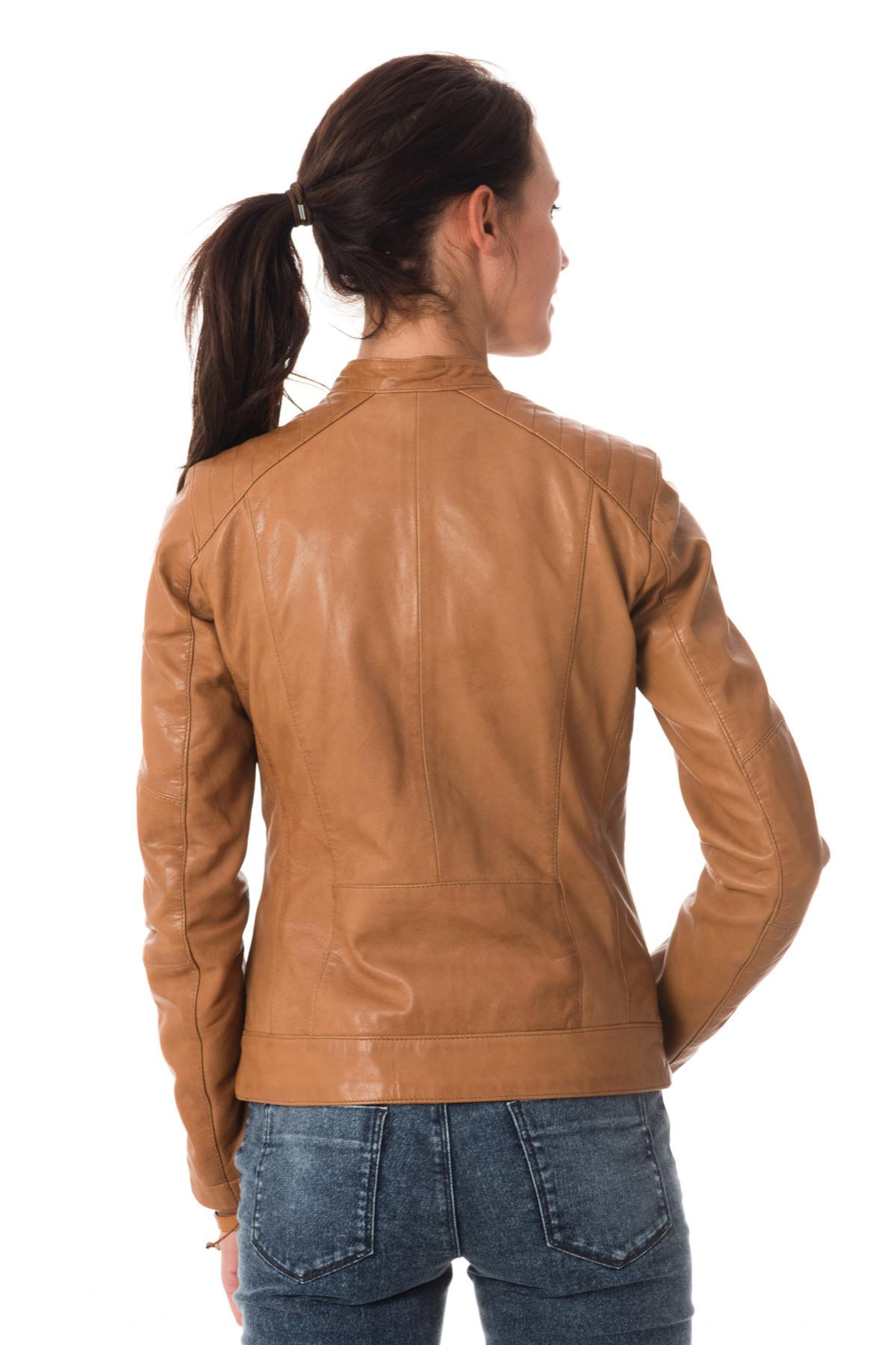 Women's lambskin biker collar jacket - Image n°6