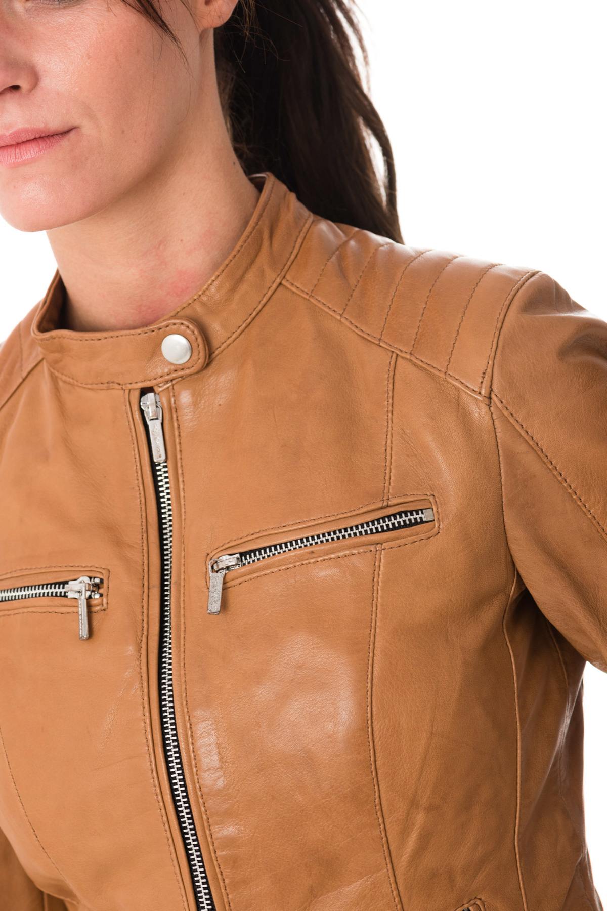 Women's lambskin biker collar jacket - Image n°7