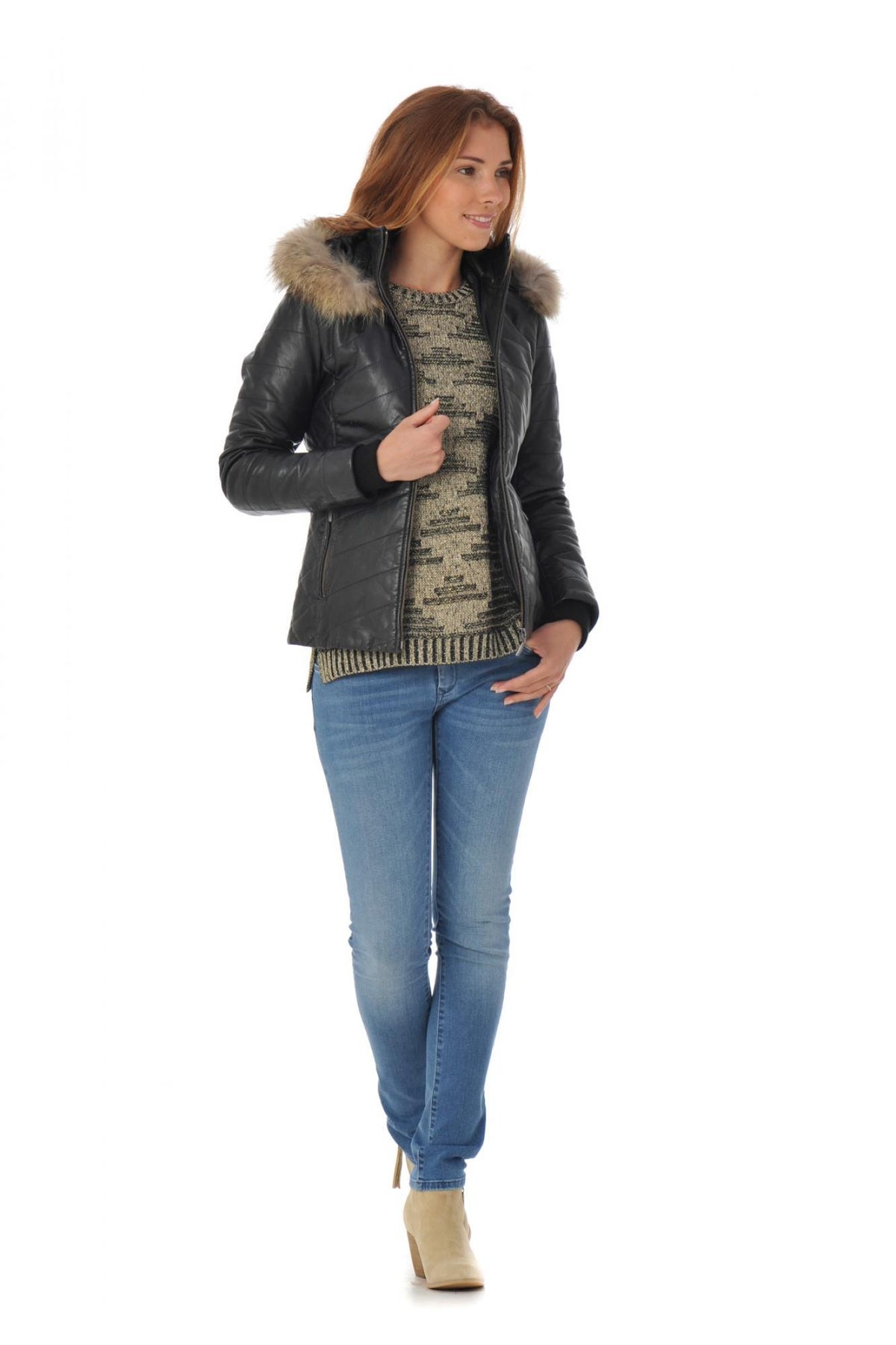 Women's black lambskin down jacket - Image n°2
