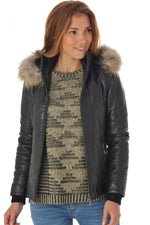 Women's black lambskin down jacket - Image n°3