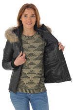 Women's black lambskin down jacket - Image n°4