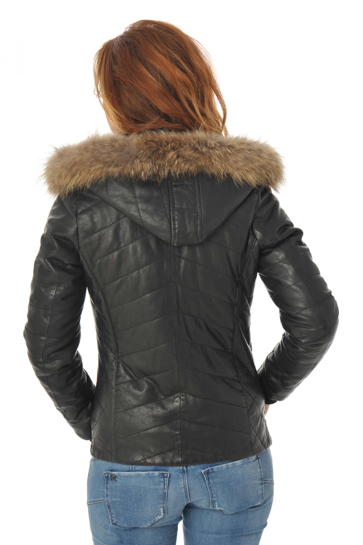 Women's black lambskin down jacket - Image n°5