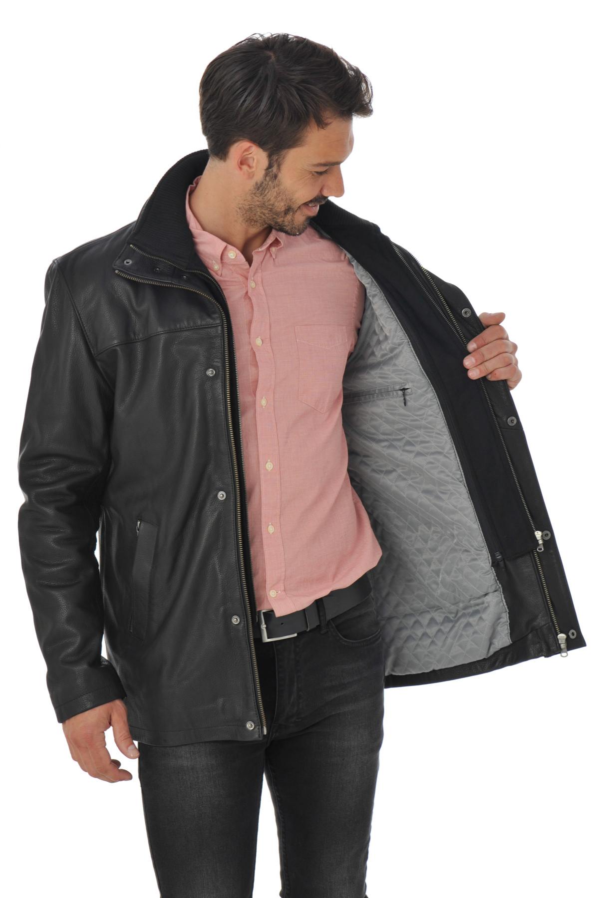 Men's Daytona Coat in Black Cowhide Leather - Image n°4