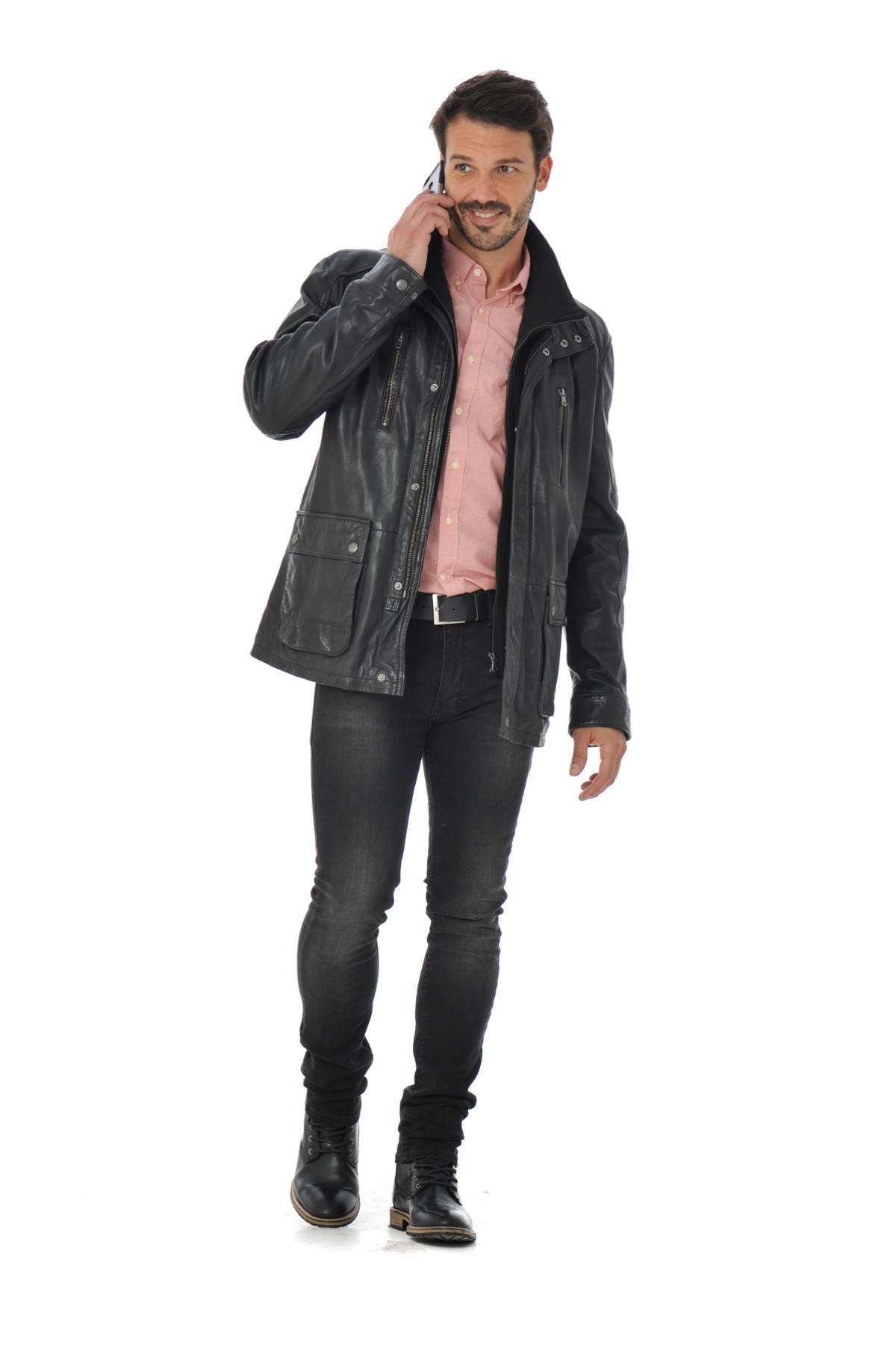 Men's Daytona Jacket in Black Lambskin - Image n°2
