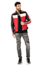 Black, red and white biker jacket - Image n°2