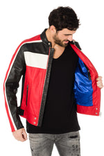 Black, red and white biker jacket - Image n°6