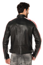 Black, red and white biker jacket - Image n°5