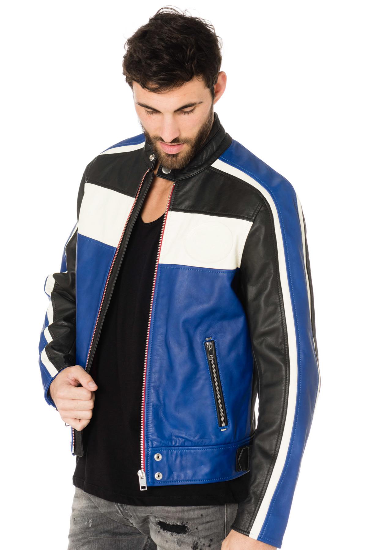 Diesel tricolor biker blue jacket - Image n°1