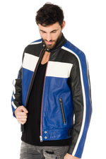 Diesel tricolor biker blue jacket - Image n°1