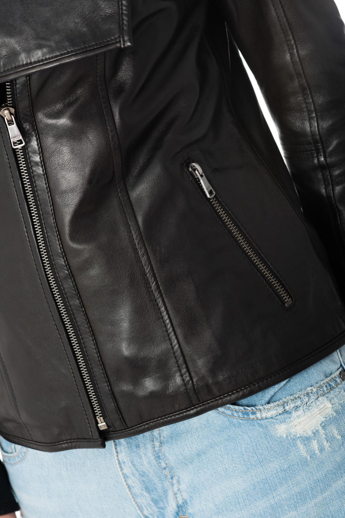 Women's leather jacket with large collar - Image n°7