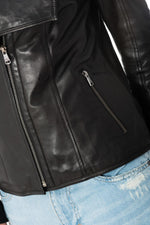 Women's leather jacket with large collar - Image n°7