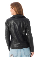 Women's leather jacket with large collar - Image n°6