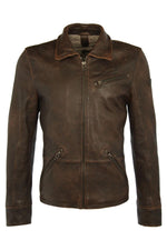Shirt collar jacket in aged effect lambskin - Image n°3