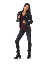 Women's perfecto in black lambskin vintage look - Image n°2