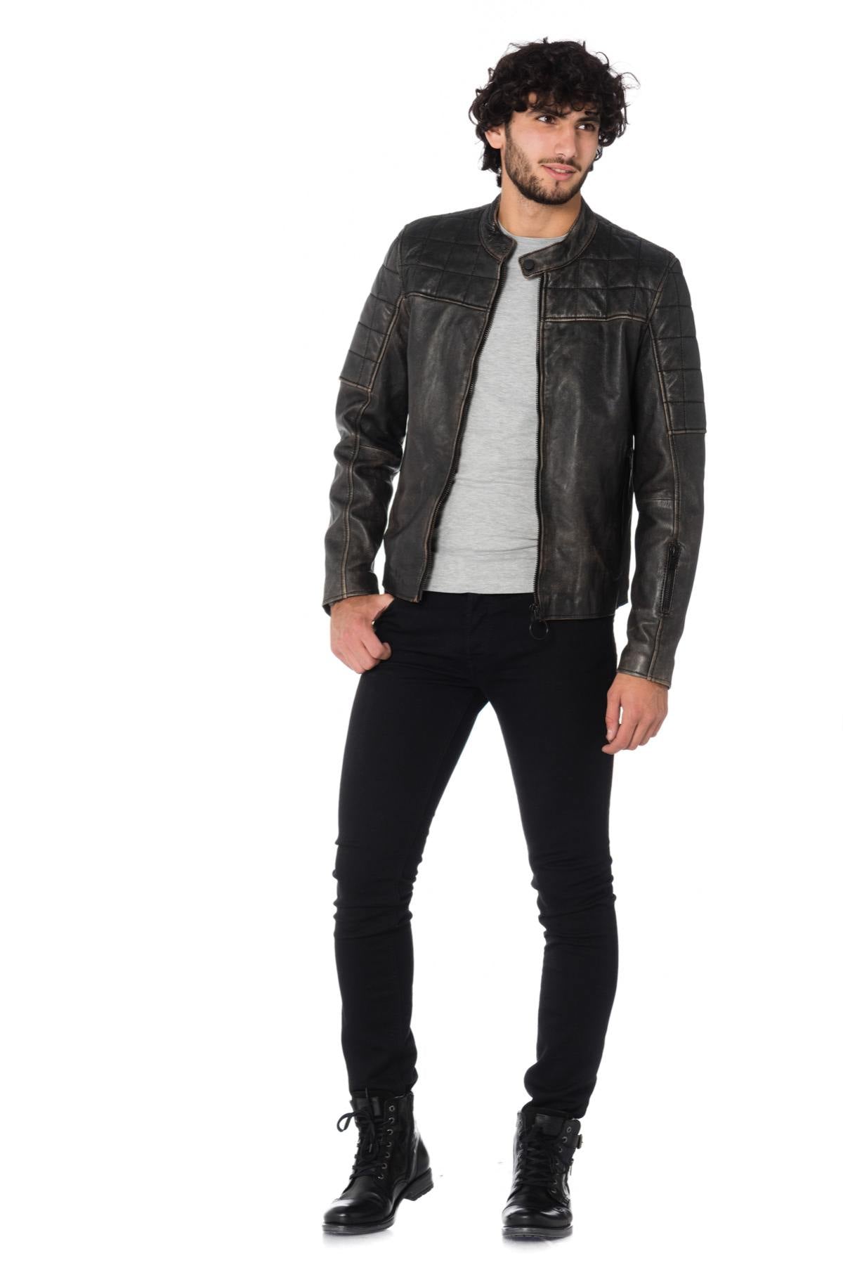 Gipsy Distressed Black Leather Biker Jacket - Image n°2