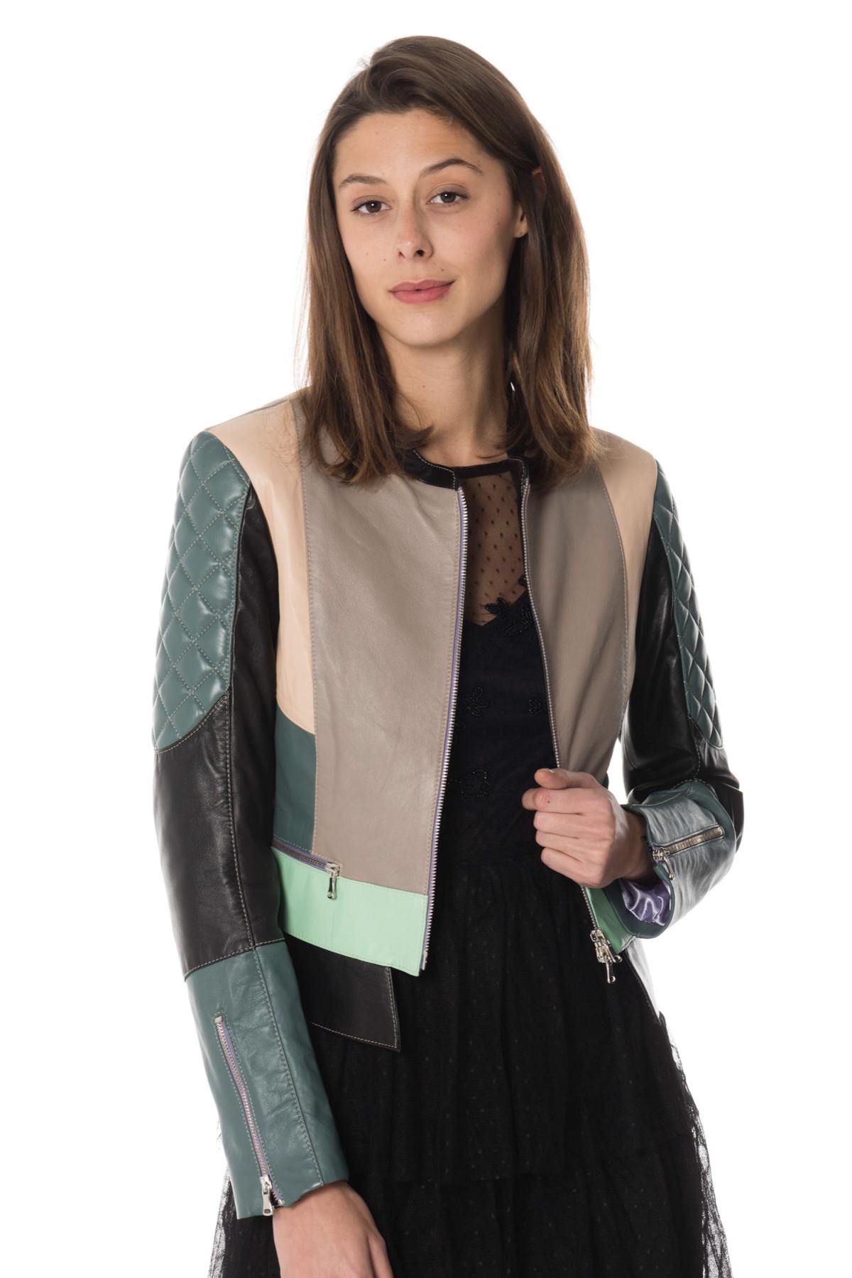 Women's leather jacket JN LLOVET PETRO/BLACK - Image n°3