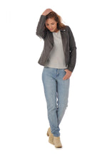Women's gray sheepskin leather perfecto - Image n°2