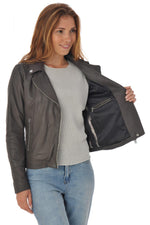 Women's gray sheepskin leather perfecto - Image n°5