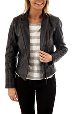 Pepe Jeans biker collar jacket in goatskin leather - Image n°1