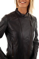Pepe Jeans biker collar jacket in goatskin leather - Image n°3