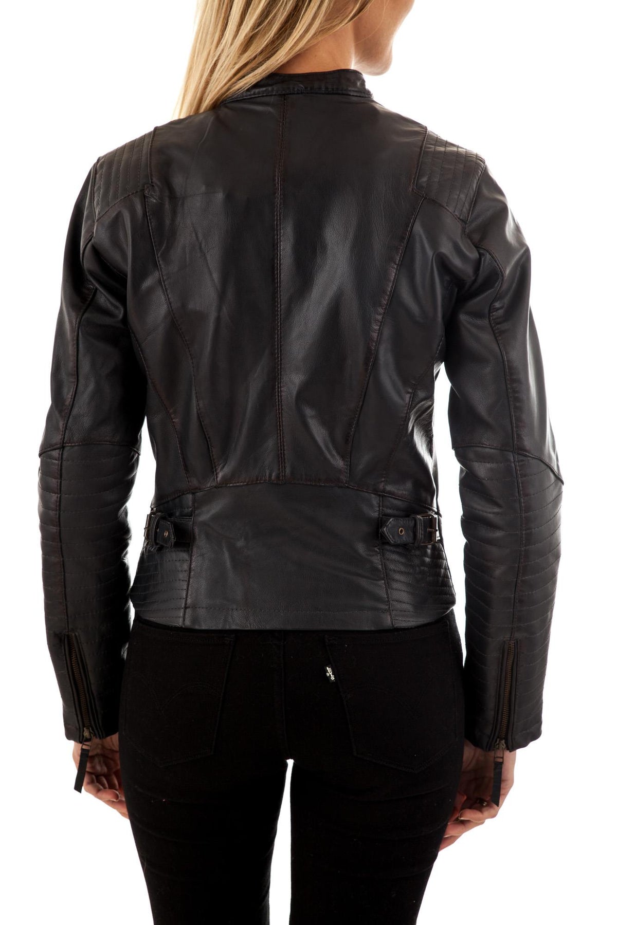 Pepe Jeans biker collar jacket in goatskin leather - Image n°5