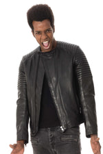 Round-neck jacket in black lambskin - Image n°4