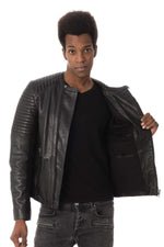 Round-neck jacket in black lambskin - Image n°6