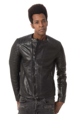 Round-neck jacket in black lambskin - Image n°5