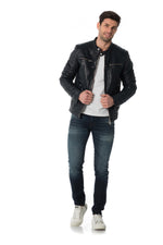 Men's navy blue lambskin jacket - Image n°2