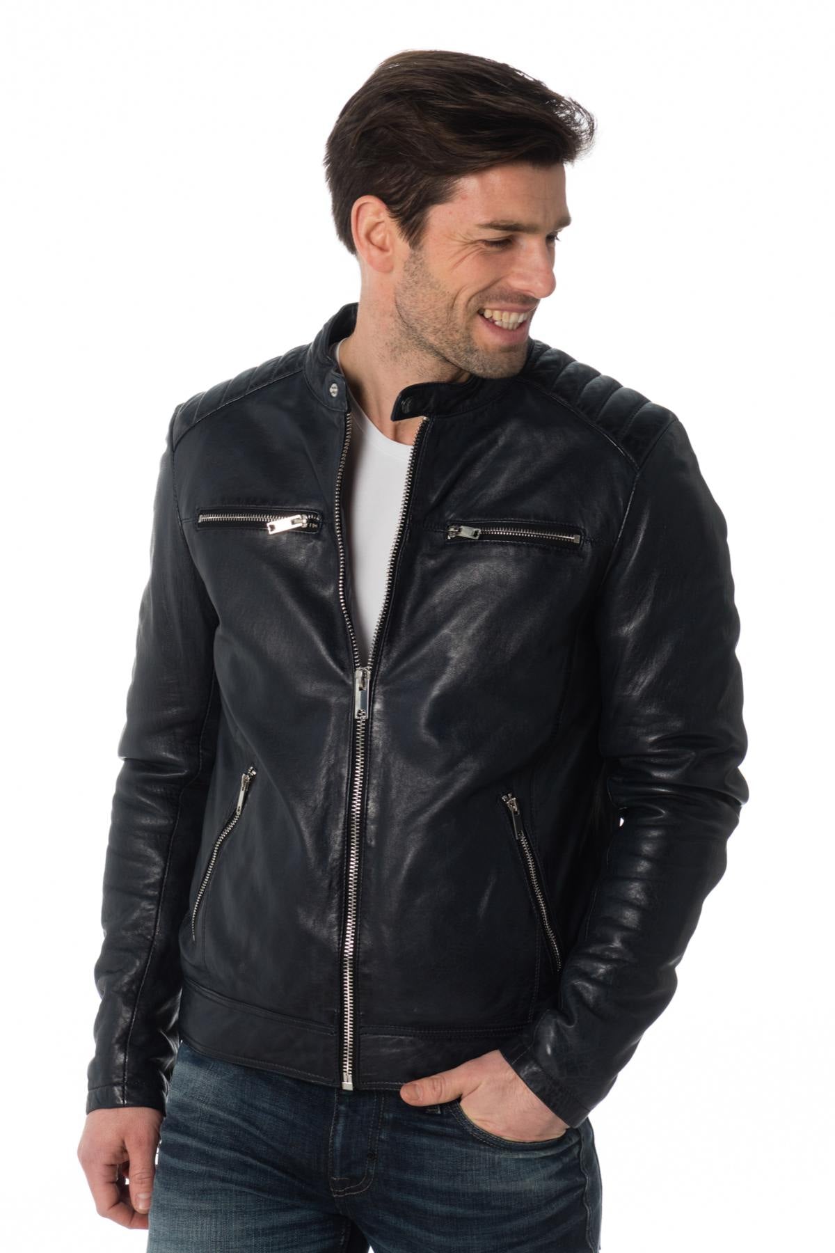 Men's navy blue lambskin jacket - Image n°3