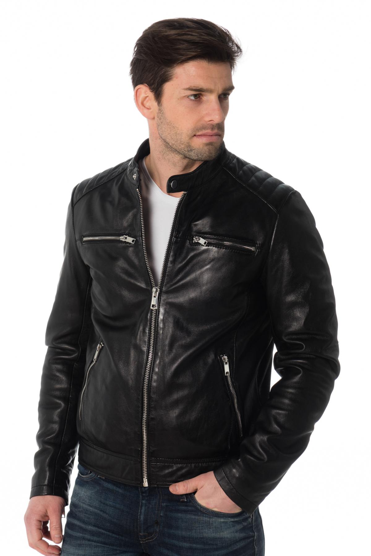 Men's lambskin biker jacket - Image n°1