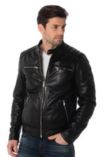 Men's lambskin biker jacket - Image n°1