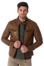 Men's lambskin leather jacket in oxblood color - Image n°3