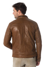 Men's lambskin leather jacket in oxblood color - Image n°7