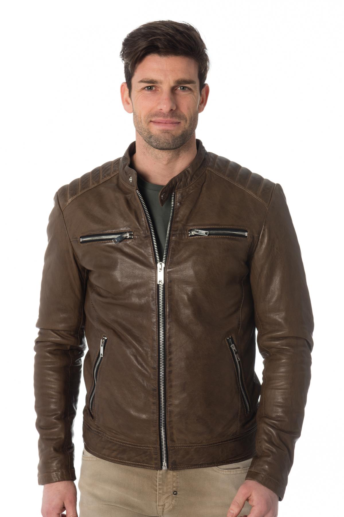 Men's lambskin leather jacket in basalt color - Image n°5