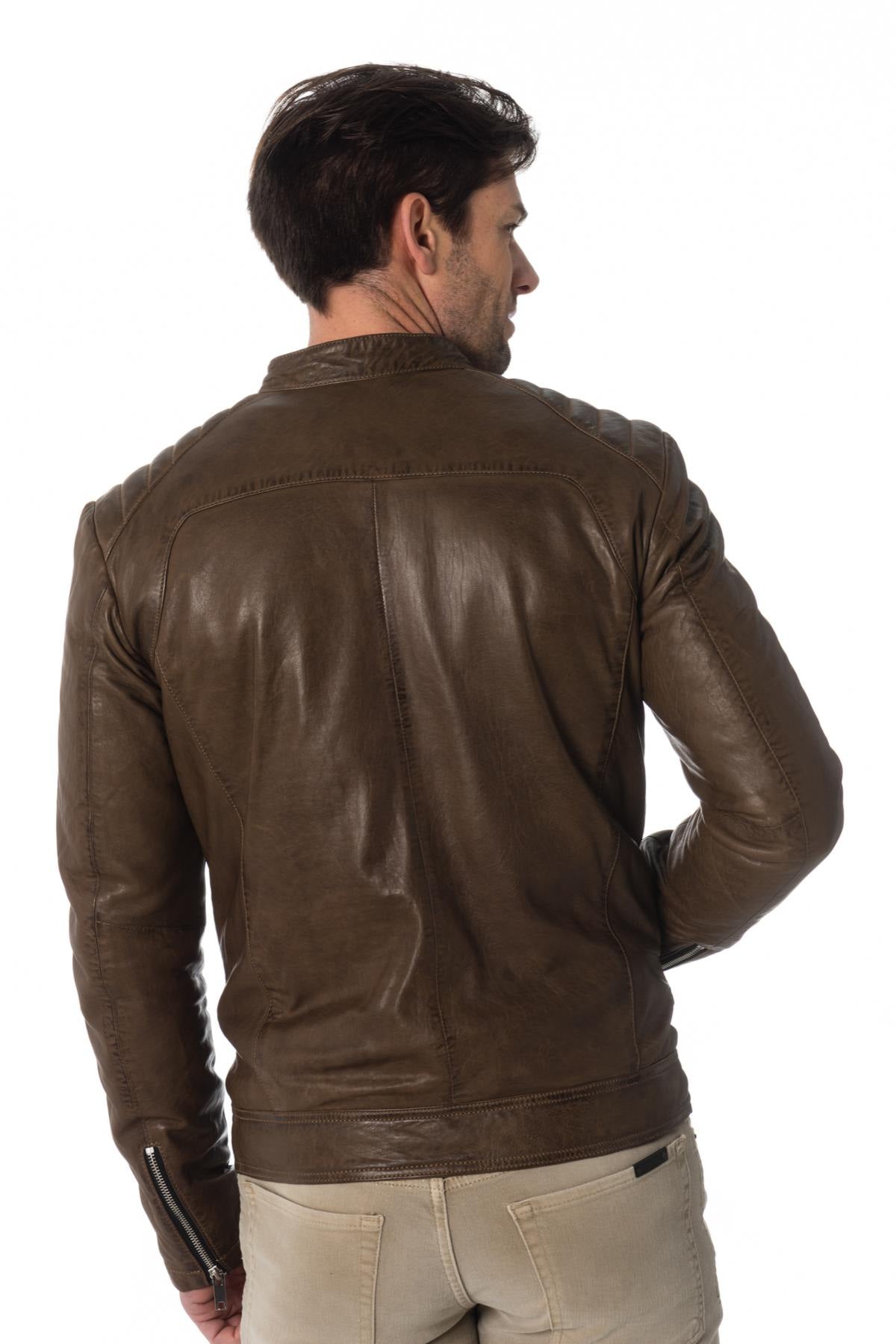 Men's lambskin leather jacket in basalt color - Image n°6