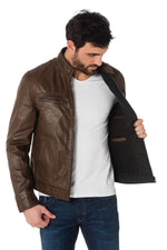 Mocca sheepskin leather jacket - Image n°4