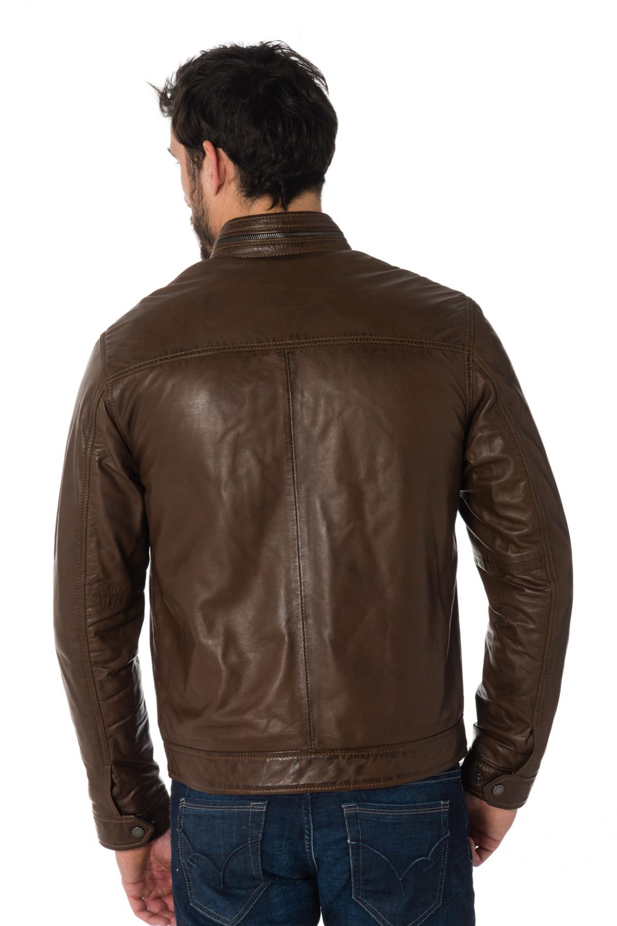 Mocca sheepskin leather jacket - Image n°5
