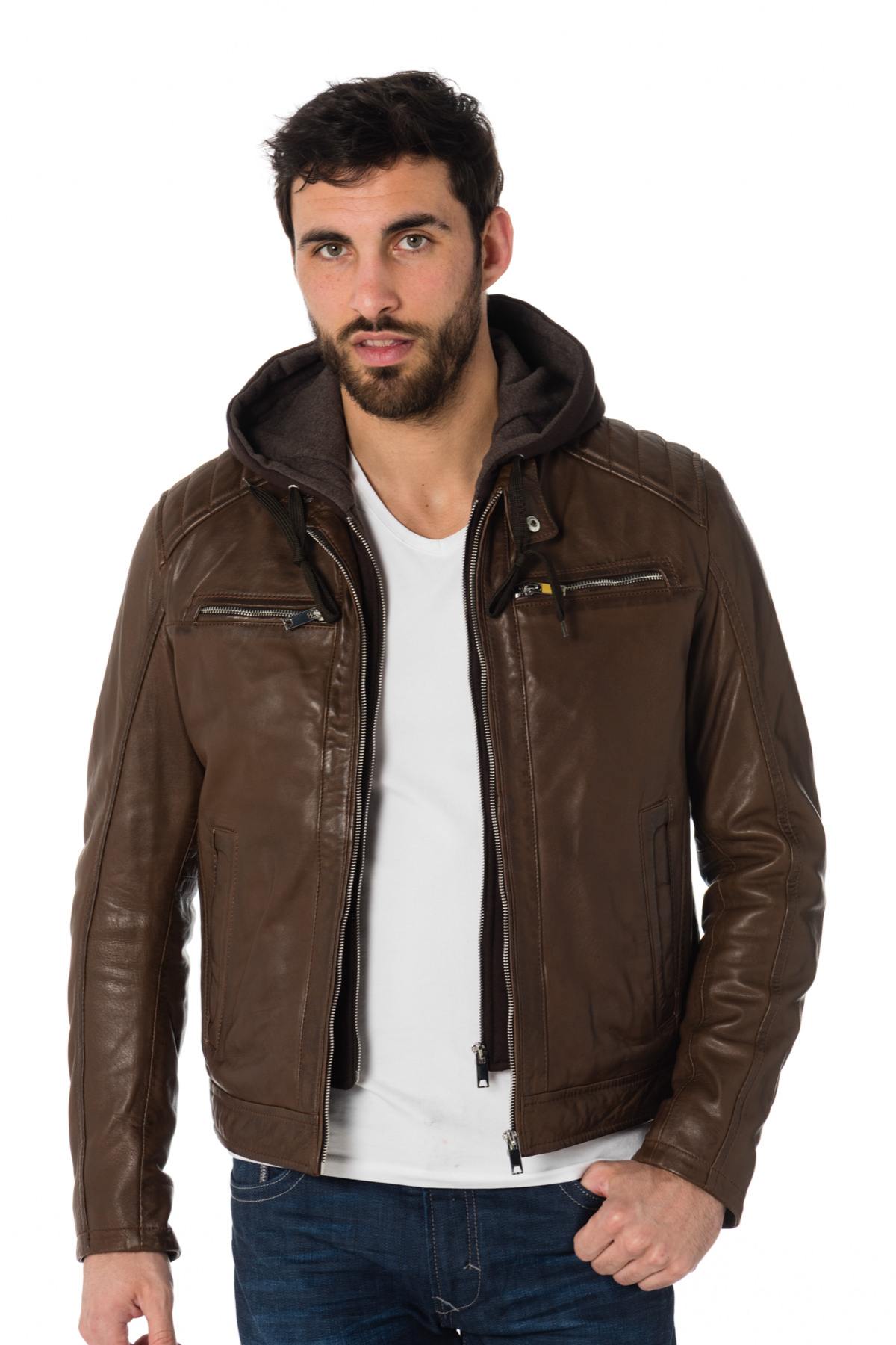 Lambskin leather jacket with hood - Image n°3