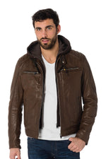 Lambskin leather jacket with hood - Image n°3