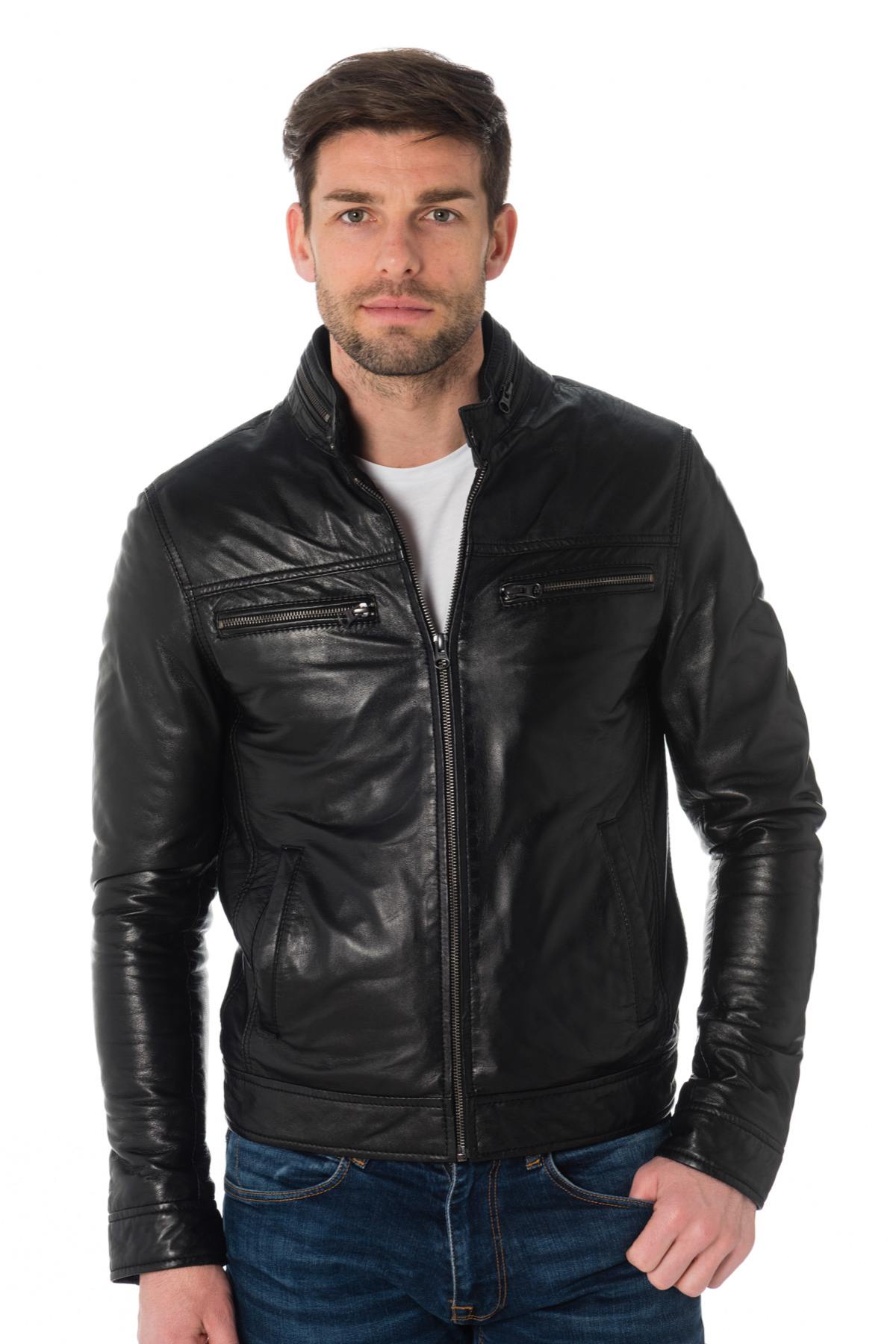 Black lambskin leather jacket - Image n°4