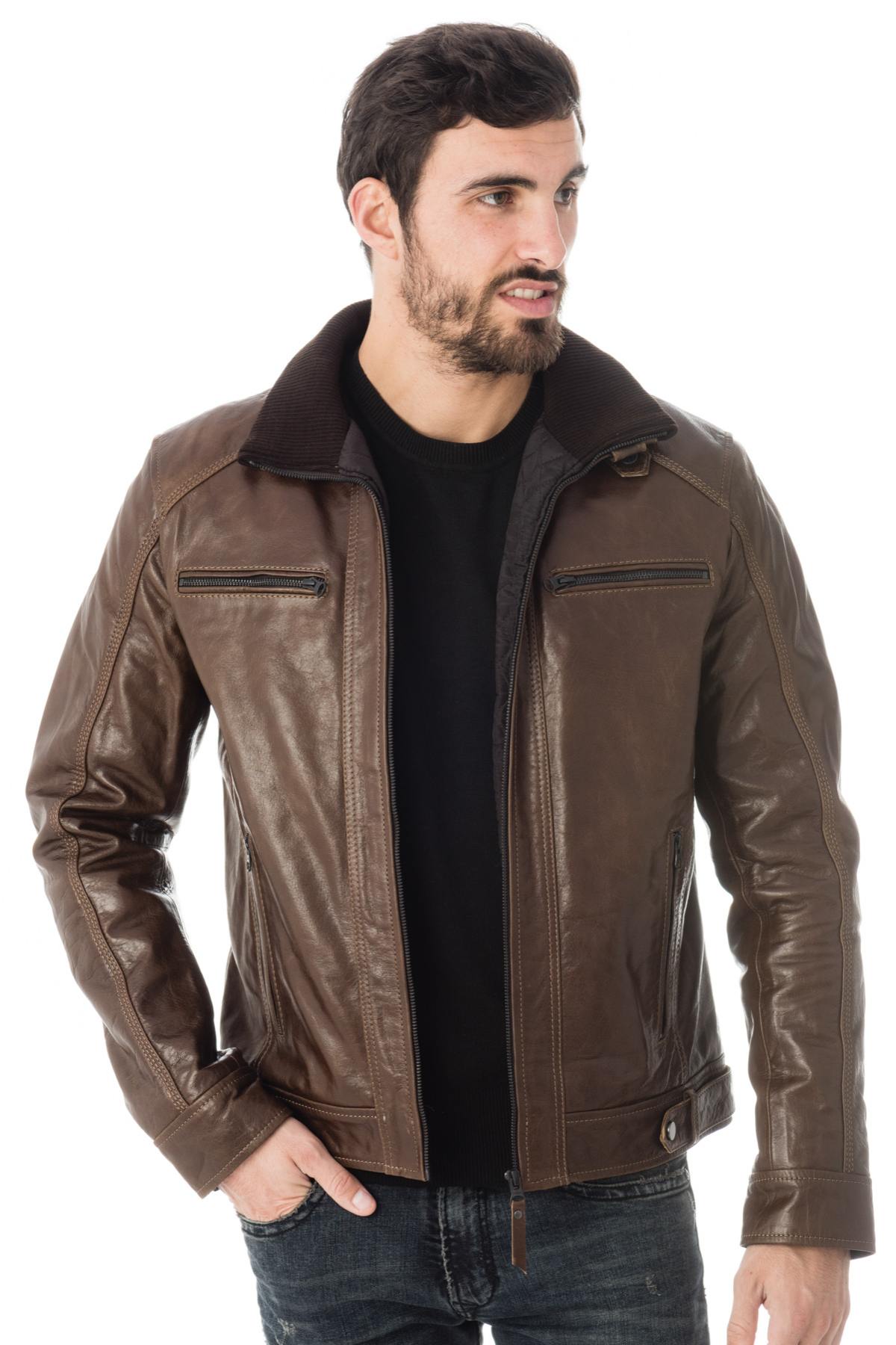 High-collar buffalo leather jacket - Image n°1
