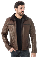 High-collar buffalo leather jacket - Image n°1