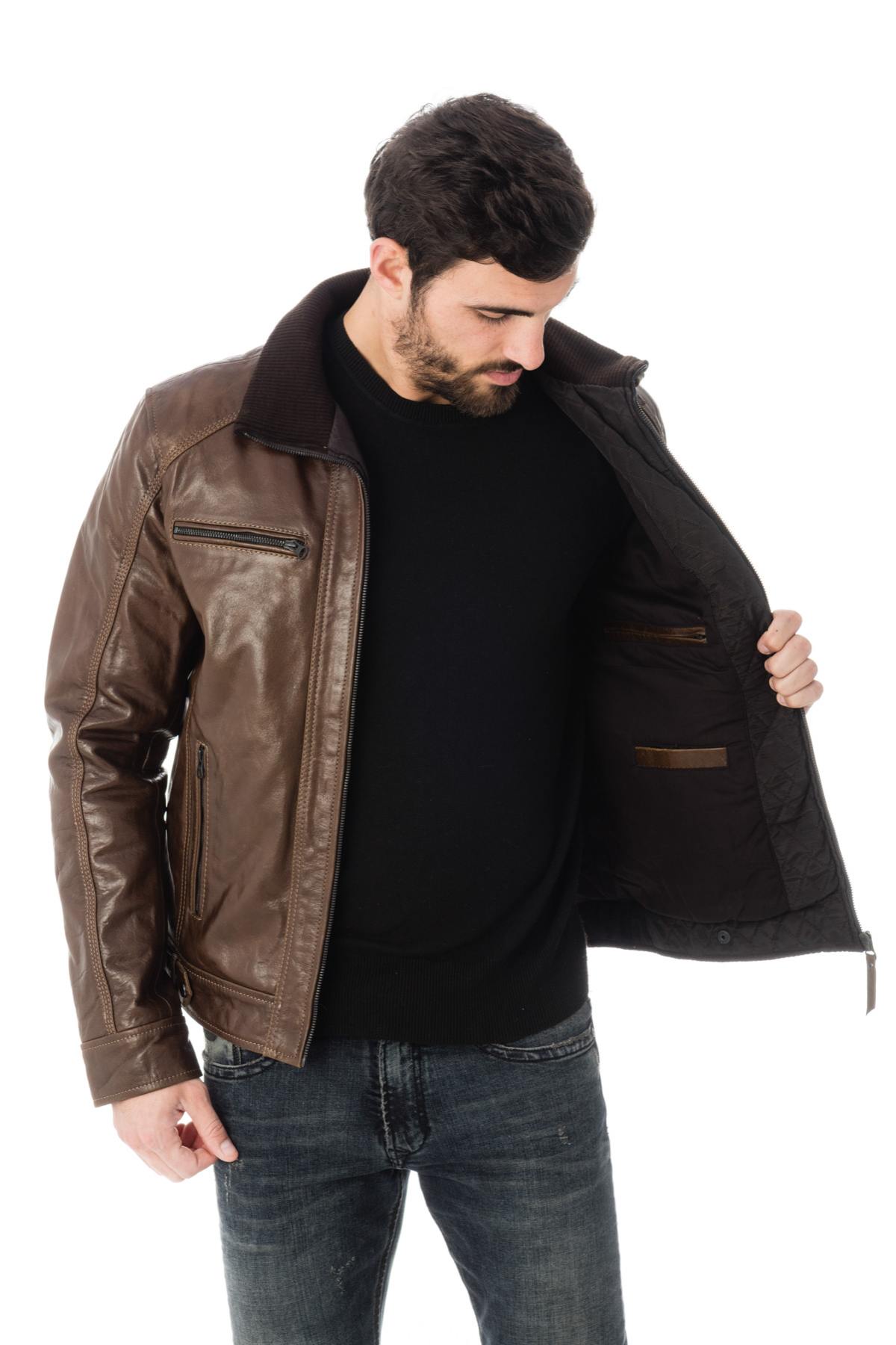 High-collar buffalo leather jacket - Image n°4