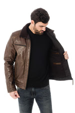 High-collar buffalo leather jacket - Image n°4
