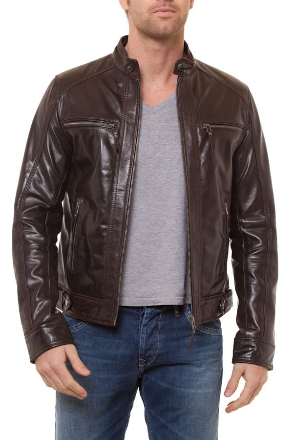 Men's Brown Leather Jacket Serge Pariente - Image n°2