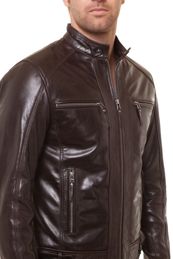 Men's Brown Leather Jacket Serge Pariente - Image n°3