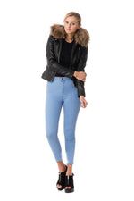 Leather jacket with fur hood - Image n°2