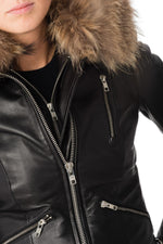 Leather jacket with fur hood - Image n°6